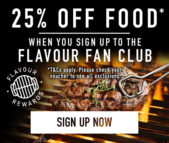 25% off food through Flavour Rewards